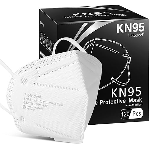 Hotodeal KN95 Face Mask 120 PCs, White KN95 Mask, 5 Layers Cup Dust Mask, for Men, Women, Healthcare Worker, Essential Workers